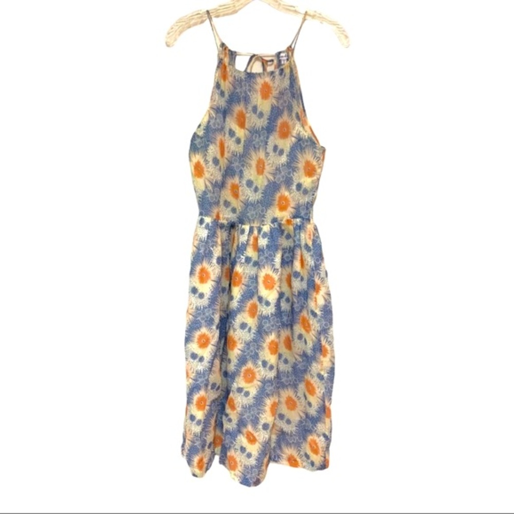 Steven Alan periwinkle & burnt orange print halter dress size 2